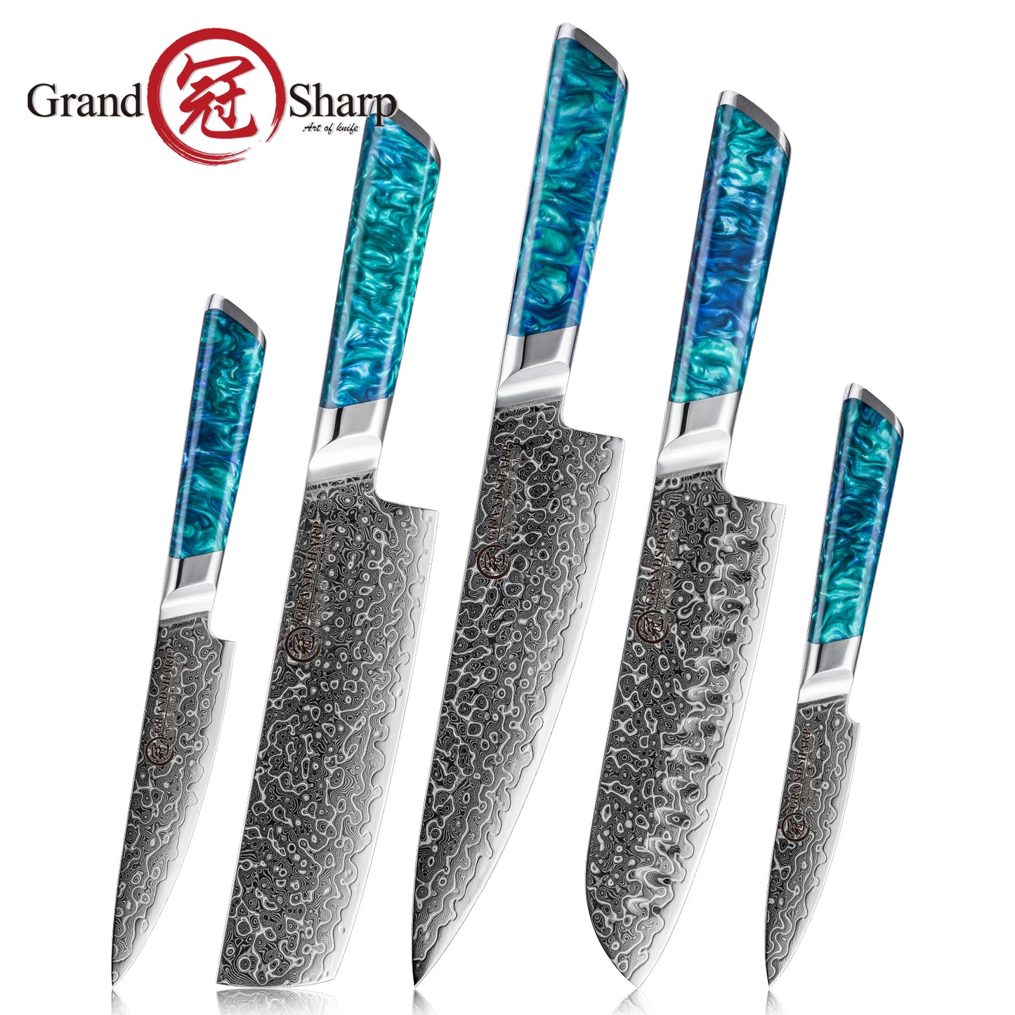 Grandsharp New 129 Layers 10Cr15CoMoV Damascus Kitchen Knife Collection