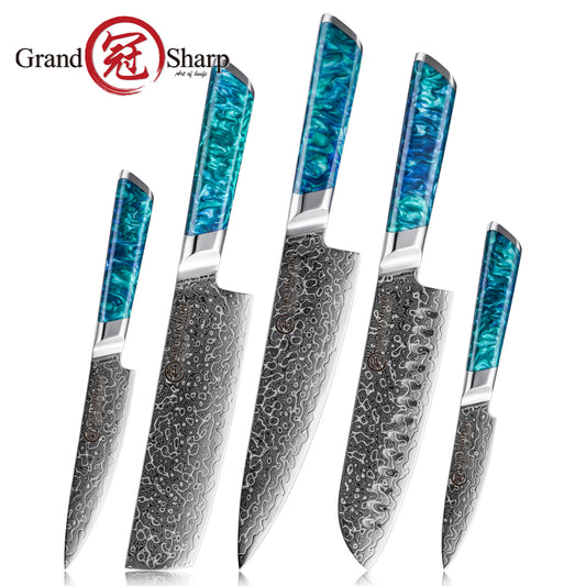 Grandsharp New 129 Layers 10Cr15CoMoV Damascus Kitchen Knife Collection