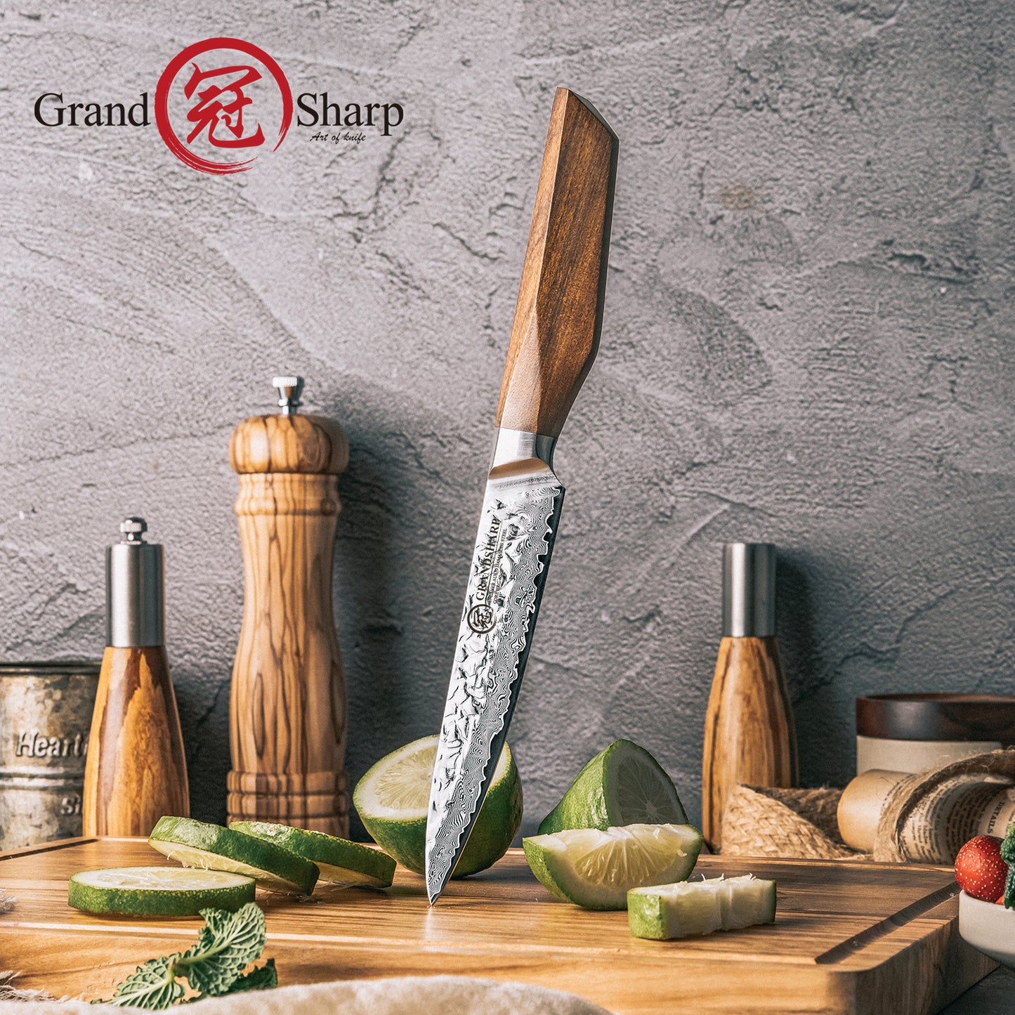 Grandsharp 5'' Utility Knife Japanese 67 Layers Damascus AUS10 Steel Kitchen Utility Knife Africa Rose Wood Handle