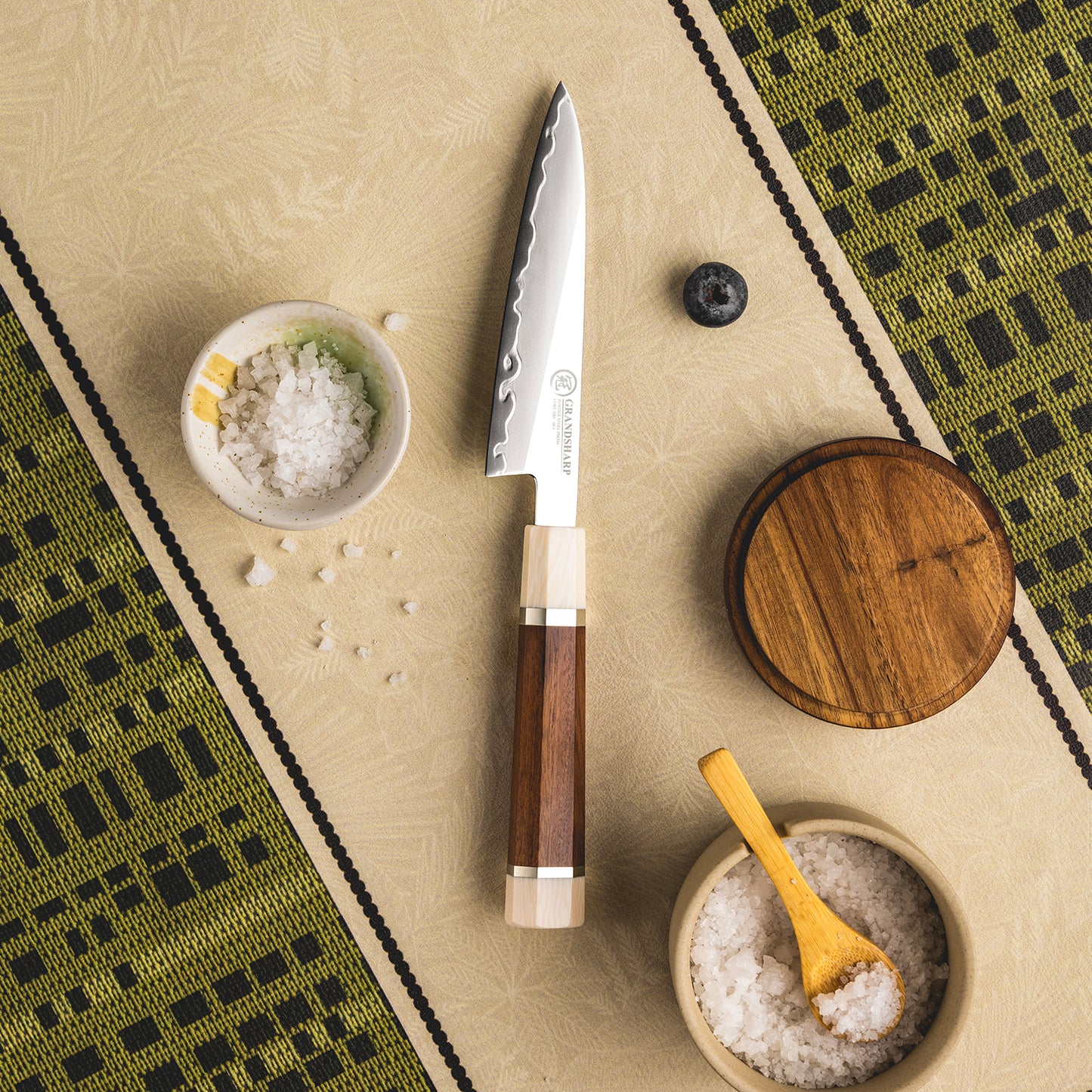Grandsharp Kitchen 5 Inch Utility Knife 3 Layers PM204 Powder Carbon Steel Utility Knives Mkuruti Wood & Imitation Ivory Handle