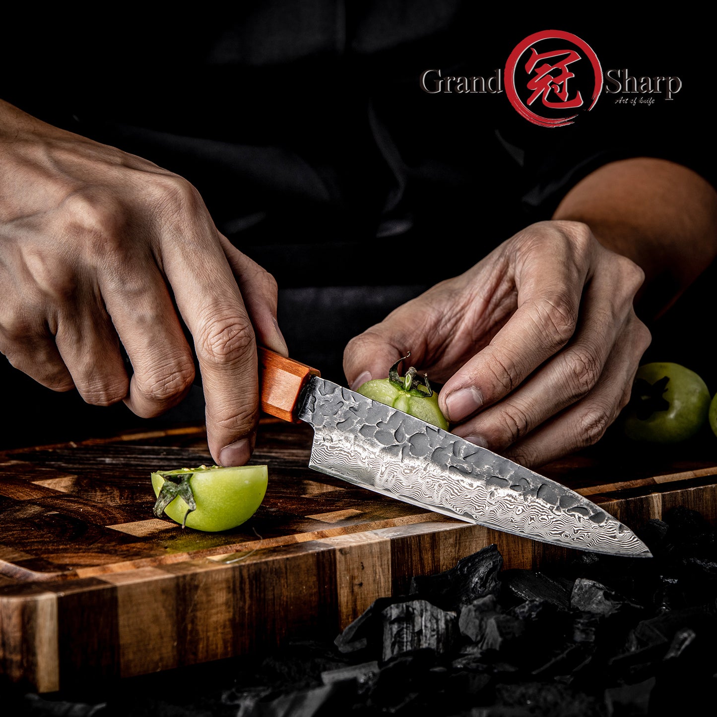 Grandsharp 5 Inch Utility Knife 10Cr15Mov 67 Layers Damascus Steel Utility Kitchen Chef Knives Ebony & Solidified Wood Handle