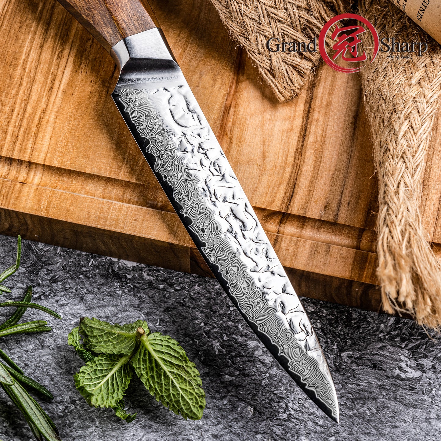 Grandsharp 5'' Utility Knife Japanese 67 Layers Damascus AUS10 Steel Kitchen Utility Knife Africa Rose Wood Handle