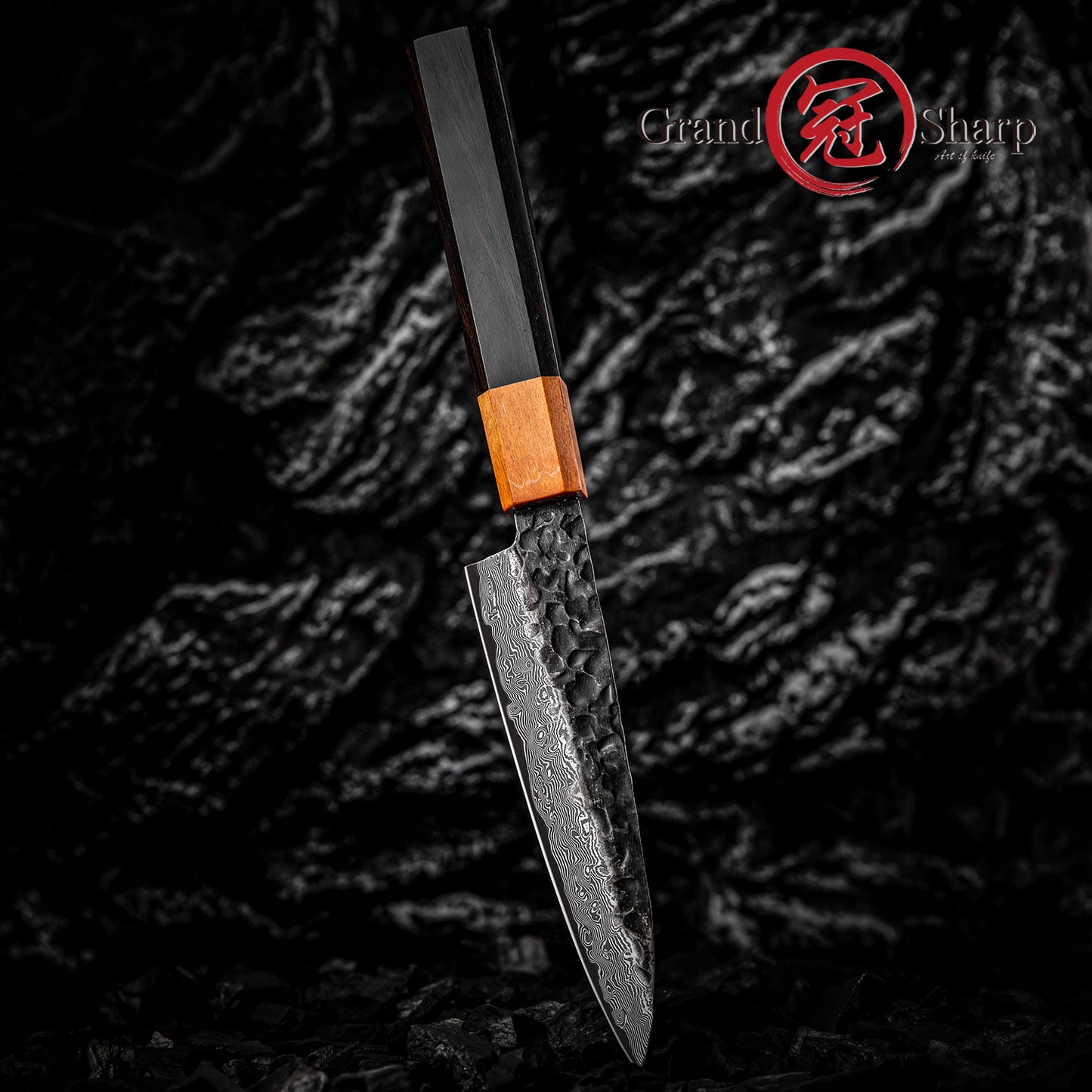 Grandsharp 5 Inch Utility Knife 10Cr15Mov 67 Layers Damascus Steel Utility Kitchen Chef Knives Ebony & Solidified Wood Handle