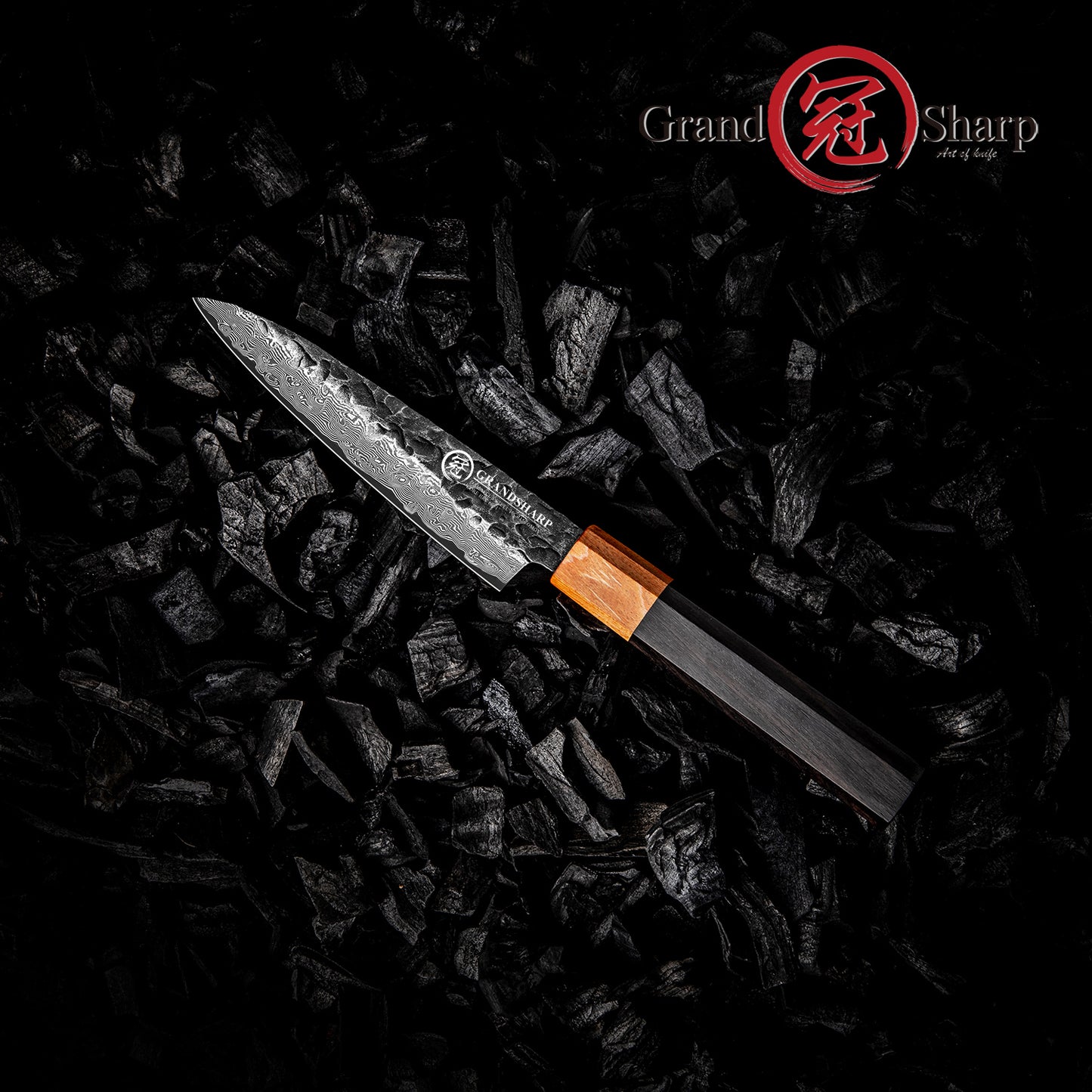 Grandsharp 5 Inch Utility Knife 10Cr15Mov 67 Layers Damascus Steel Utility Kitchen Chef Knives Ebony & Solidified Wood Handle