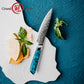 Grandsharp 5 Inch 129 Layers Damascus Steel Utility Knife 10cr15mov Cutting Core Damascus Utility Knives with Blue Resin Handle