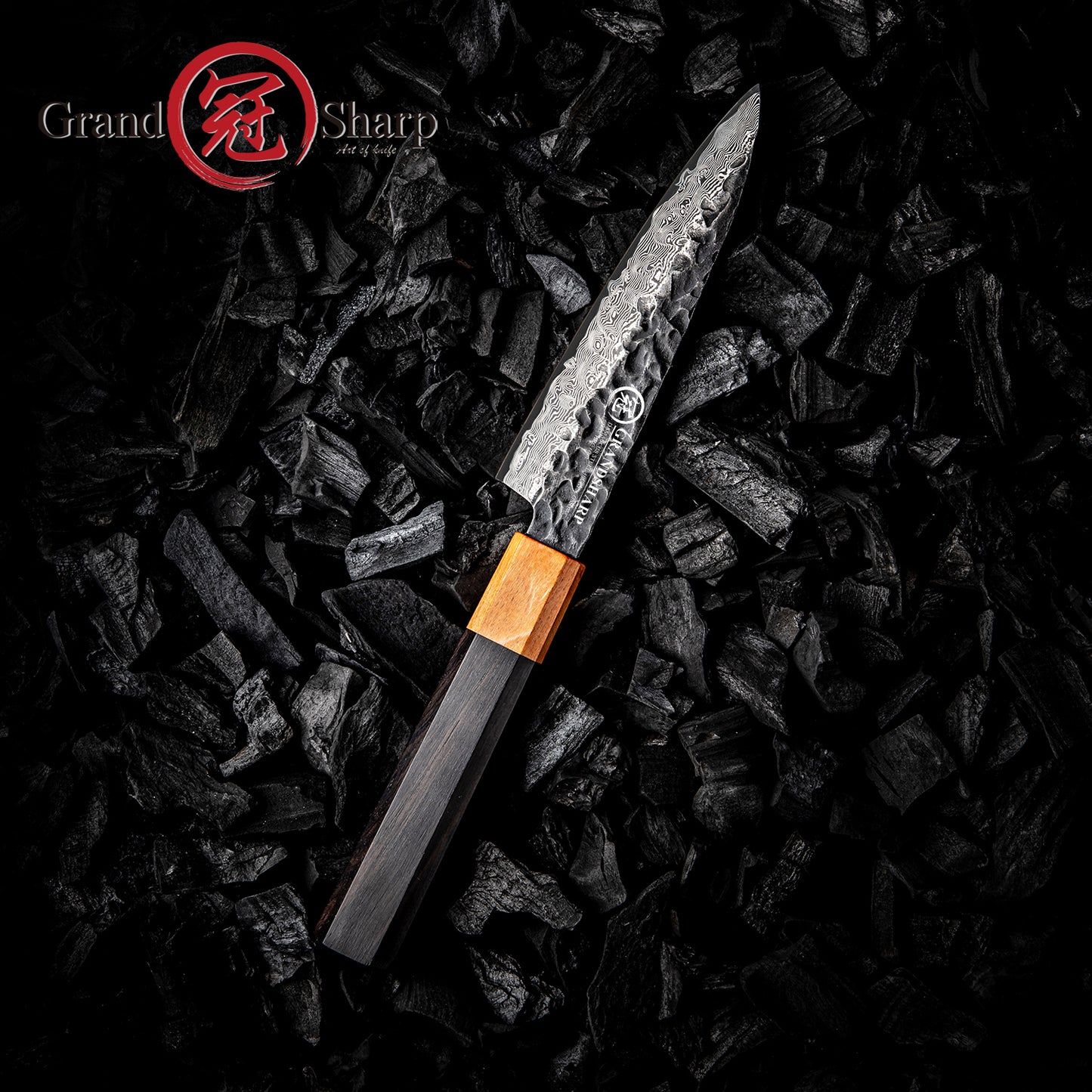 Grandsharp 5 Inch Utility Knife 10Cr15Mov 67 Layers Damascus Steel Utility Kitchen Chef Knives Ebony & Solidified Wood Handle