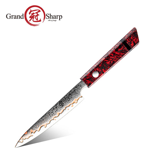 Grandsharp 55 Layers Copper Damascus Utility Petty Knife with Red Handle