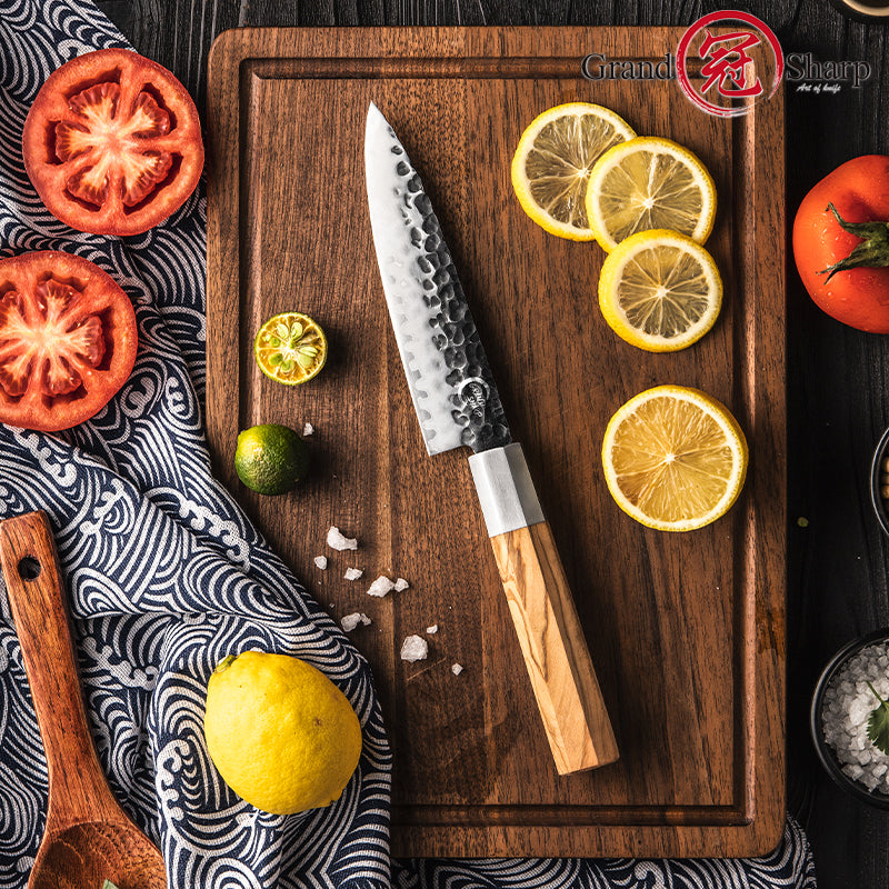 Handmade 5 Inch Utility Kitchen Knife High Carbon Stainless Steel Kitchen Chef Utility Knives with Olive Wood Handle