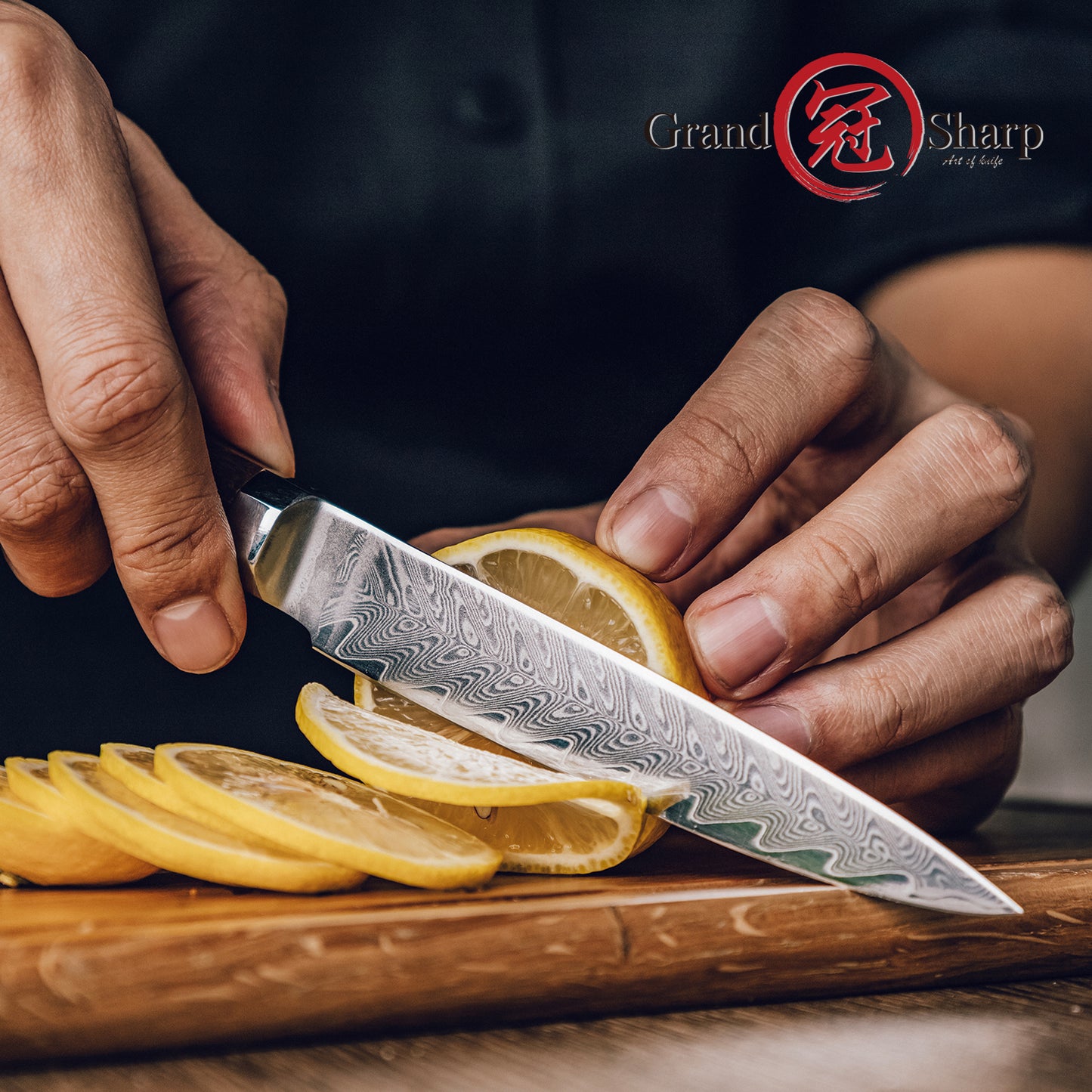 Grandsharp Rose Wood Handle Damascus Utility Knife