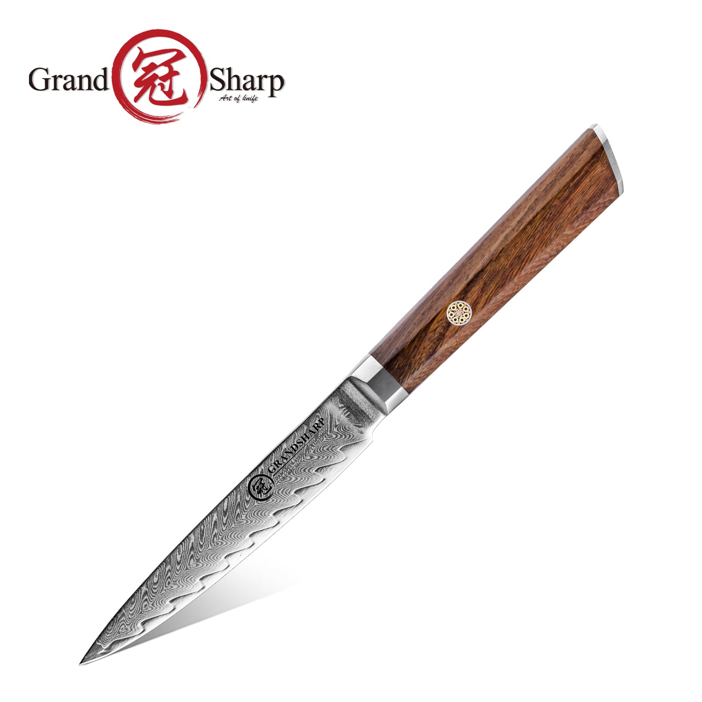 Grandsharp Rose Wood Handle Damascus Utility Knife