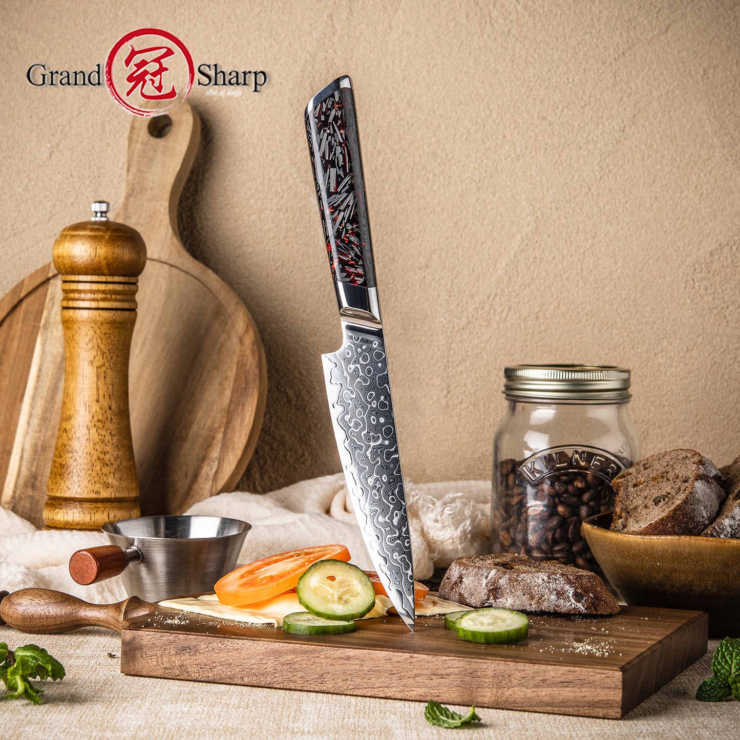 Grandsharp 129 Layers Damascus Steel Paring Knife 4 Inch Kitchen Peeling Small Fruit Knives with Black Carbon Fiber Handle