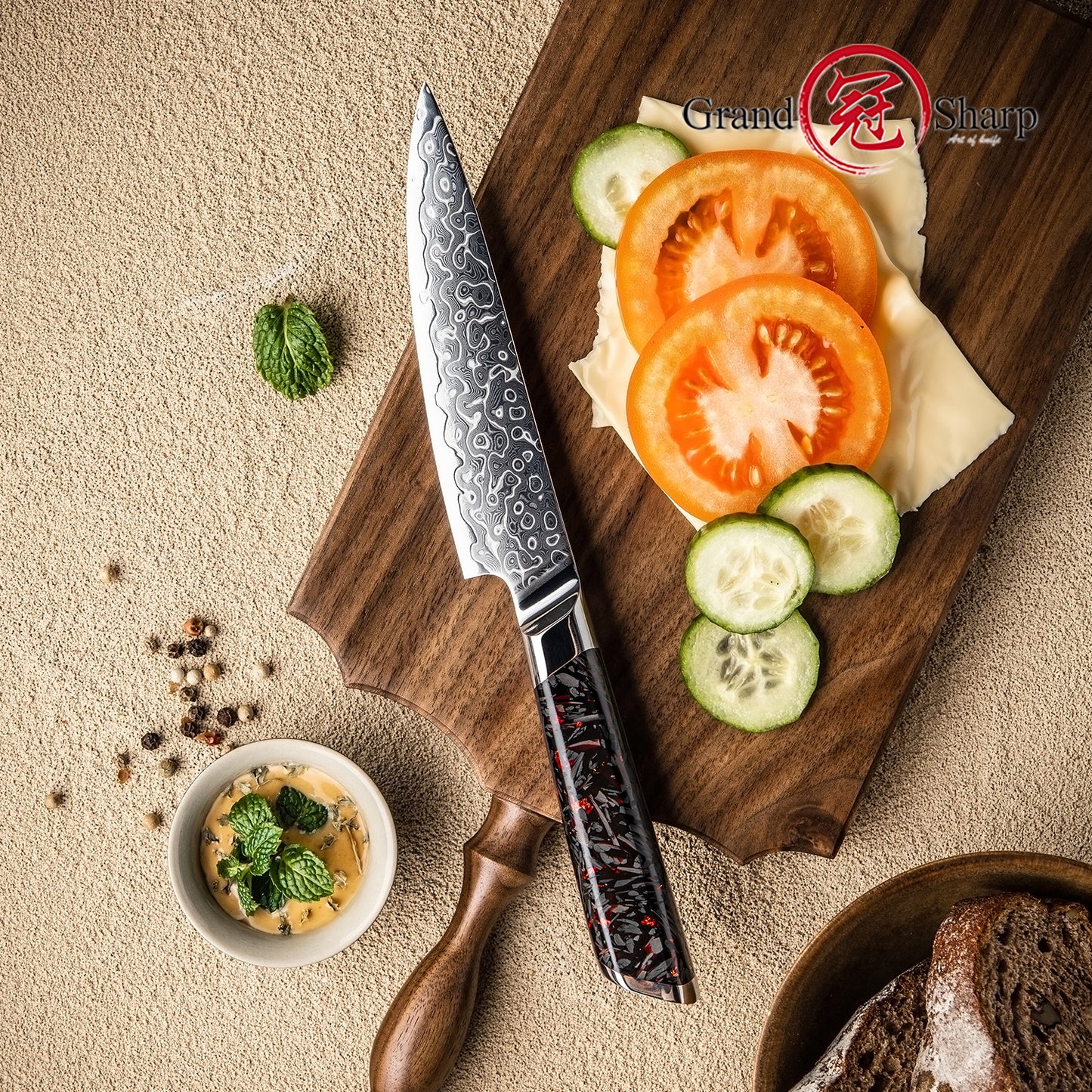 Grandsharp 129 Layers Damascus Steel Paring Knife 4 Inch Kitchen Peeling Small Fruit Knives with Black Carbon Fiber Handle