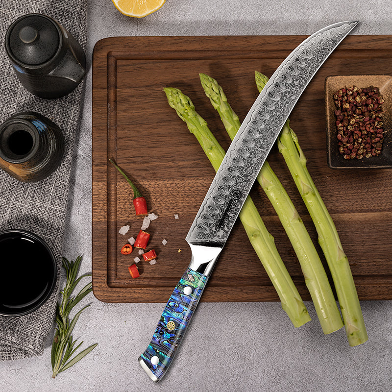 Chef Kitchen Knives 10 Inch Butcher Knife Damascus Steel Slicing Cooking Tool Full Tang Machete Cutlery Cookware PRO Abalone Shell Handle