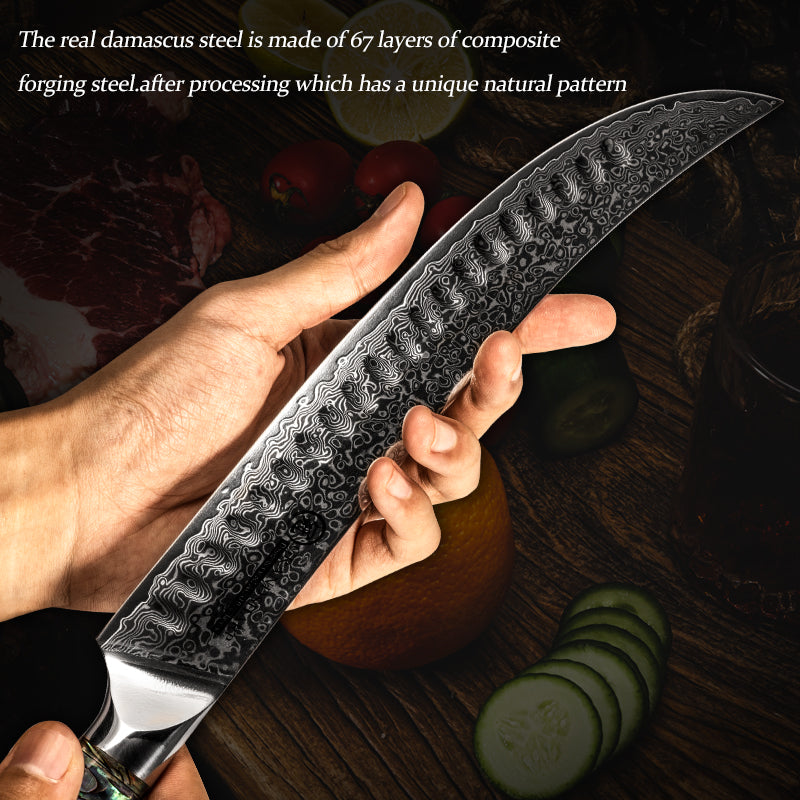Chef Kitchen Knives 10 Inch Butcher Knife Damascus Steel Slicing Cooking Tool Full Tang Machete Cutlery Cookware PRO Abalone Shell Handle