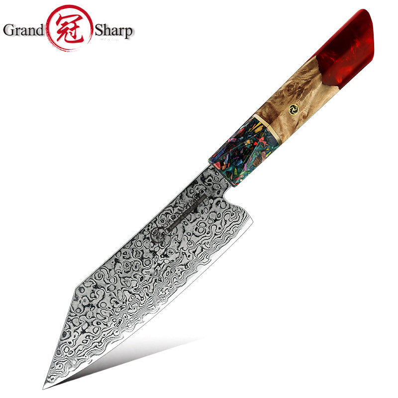 Grandsharp 10Cr15CoMoV Damascus Bunka Prep Knife
