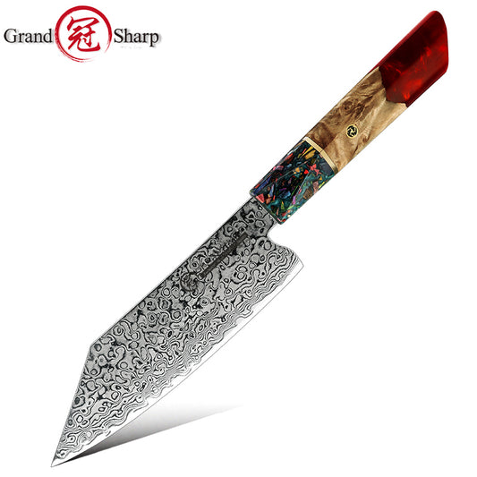 Grandsharp 10Cr15CoMoV Damascus Bunka Prep Knife