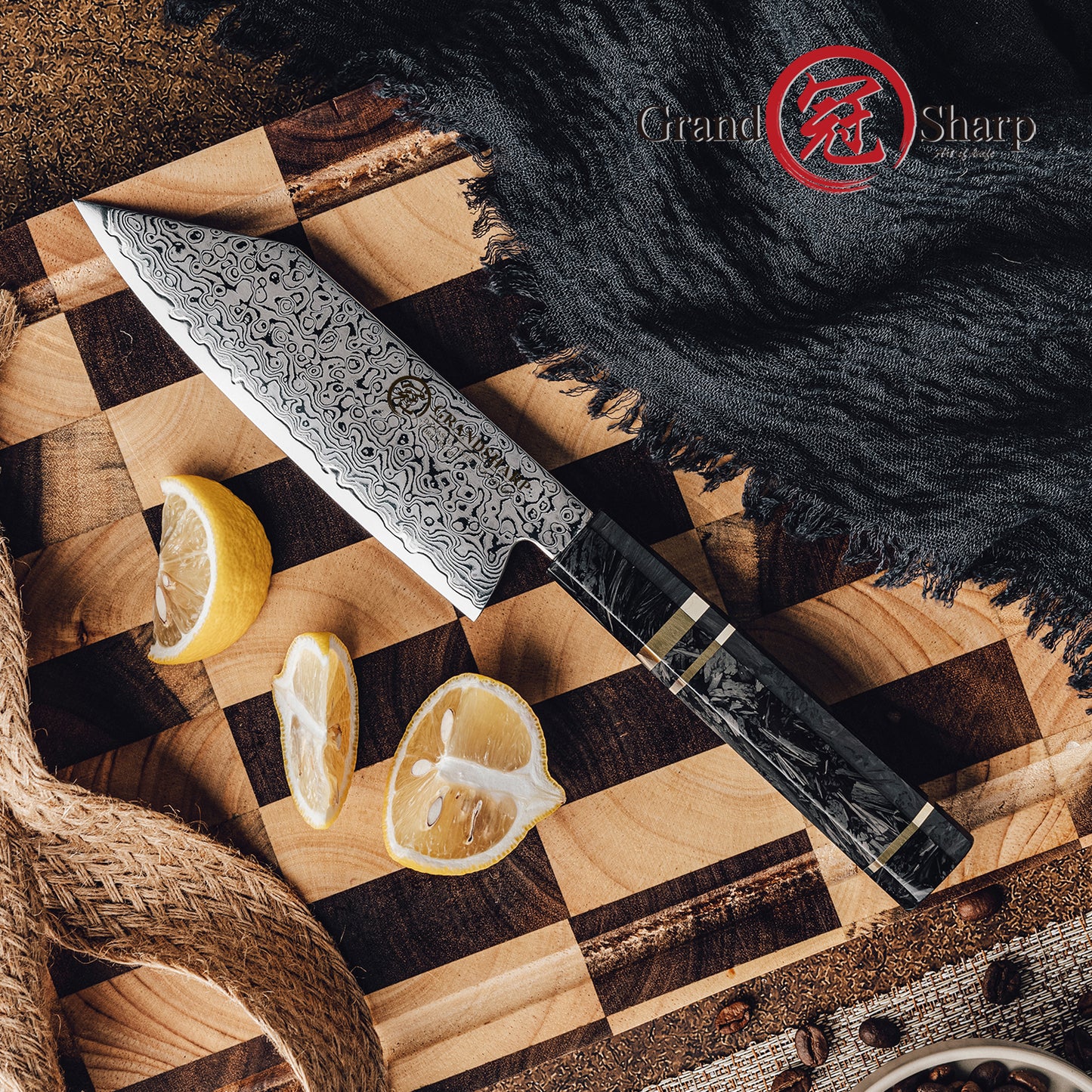 Grandsharp 5.5 Inch Japanese Bunka Knife 67 Layers Damascus Steel Kitchen Bunka Cooking Knives with Black Carbon Fiber Handle