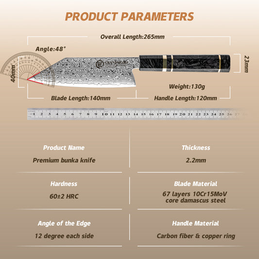 Grandsharp 10Cr15CoMoV Damascus Handmade Bunka Knife