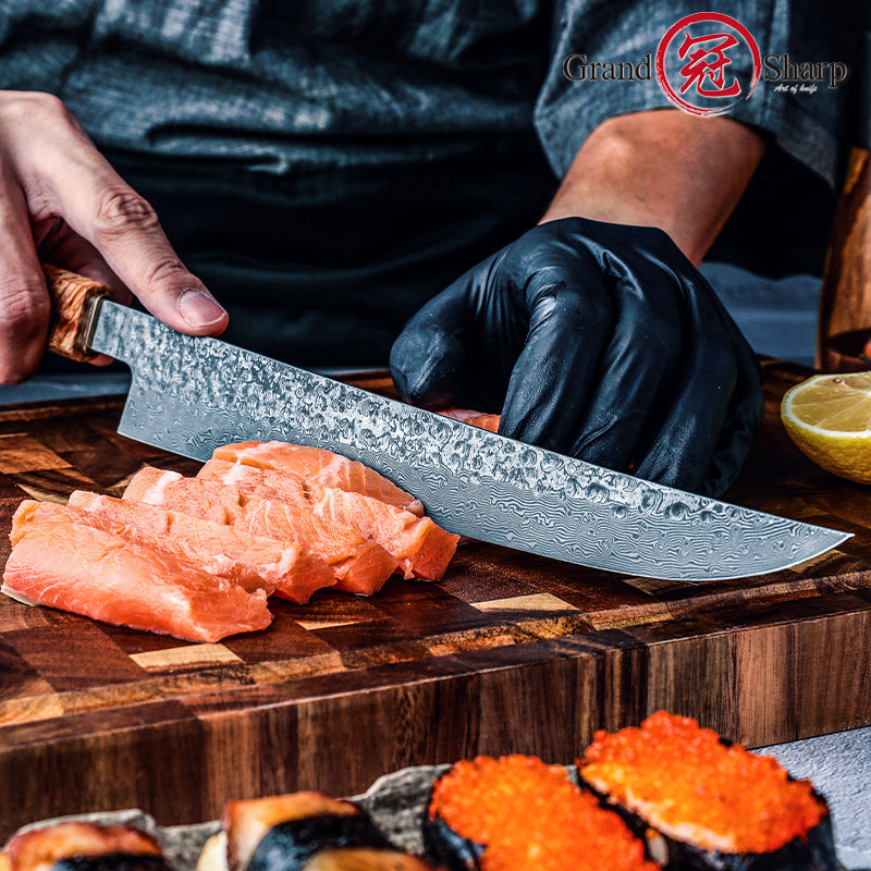 Grandsharp Coreless Damascus Sashimi Sakimaru Knife 240mm