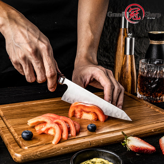 Grandsharp Handmade High Carbon 5 Layers Clad Steel Kitchen Chef Garasuki Knife with Red Resin Handle