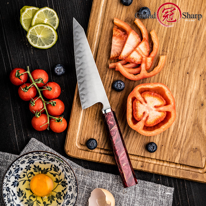 Grandsharp Handmade High Carbon 5 Layers Clad Steel Kitchen Chef Garasuki Knife with Red Resin Handle