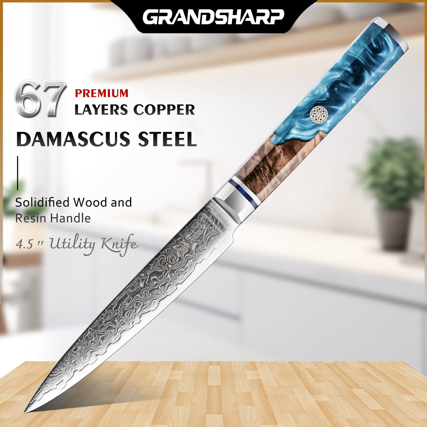 Grandsharp Damascus 10Cr15CoMoV Kitchen Chef Bread Paring Fruit Cleaver Knife Set