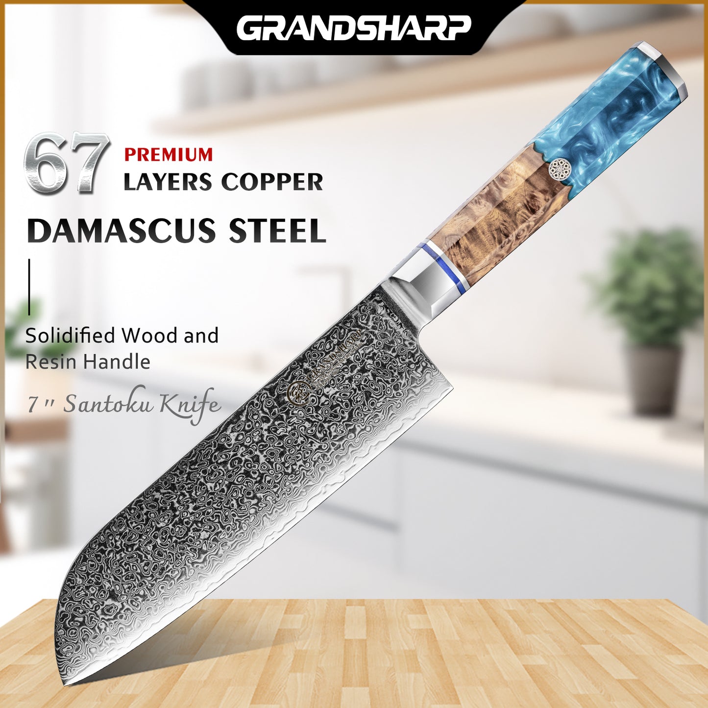 Grandsharp Damascus 10Cr15CoMoV Kitchen Chef Bread Paring Fruit Cleaver Knife Set