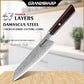 Grandsharp Damascus Kitchen Knife Set Chef Kiritsuke Santoku Nakiri Utility Knife with Ebony Handle