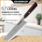 Grandsharp Damascus Kitchen Knife Set Chef Kiritsuke Santoku Nakiri Utility Knife with Ebony Handle