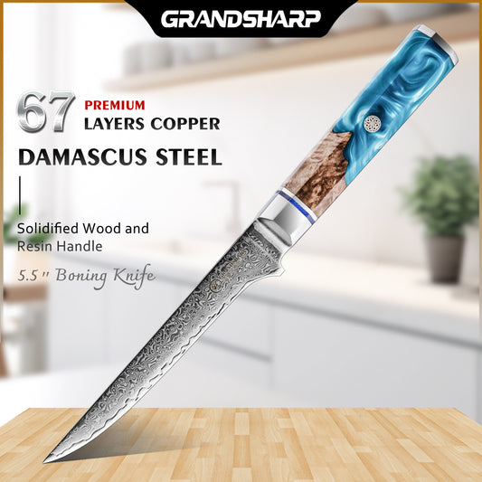 6" Damascus 10CR15MOV Steel With Octagonal Resin+Wood Handle Meat Boning Steak Cutter Kitchen Chef Knife