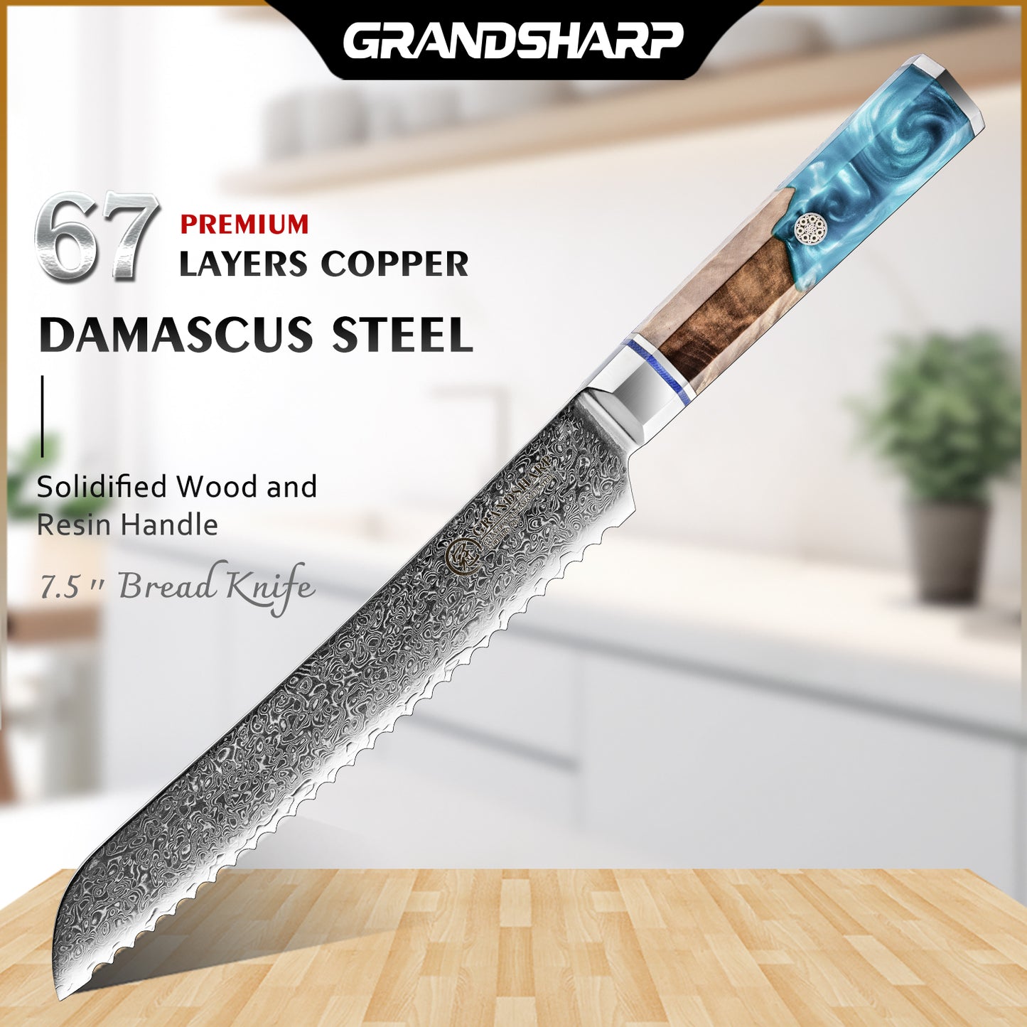 Grandsharp Damascus 10Cr15CoMoV Kitchen Chef Bread Paring Fruit Cleaver Knife Set