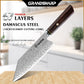 Grandsharp Damascus Kitchen Knife Set Chef Kiritsuke Santoku Nakiri Utility Knife with Ebony Handle