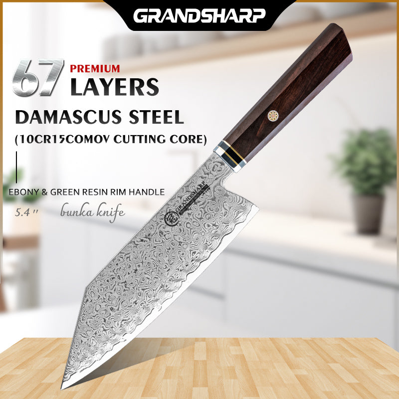 Grandsharp Damascus Kitchen Knife Set Chef Kiritsuke Santoku Nakiri Utility Knife with Ebony Handle