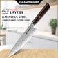 Grandsharp Damascus Kitchen Knife Set Chef Kiritsuke Santoku Nakiri Utility Knife with Ebony Handle