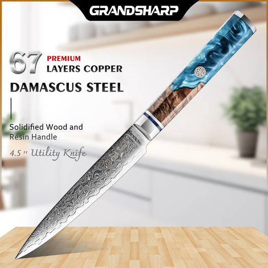4.3'' Multi-purpose Utility Kitchen Knives Professional Damascus Carbon Steel 10CR15MOV Kitchen Paring Knife Cookware