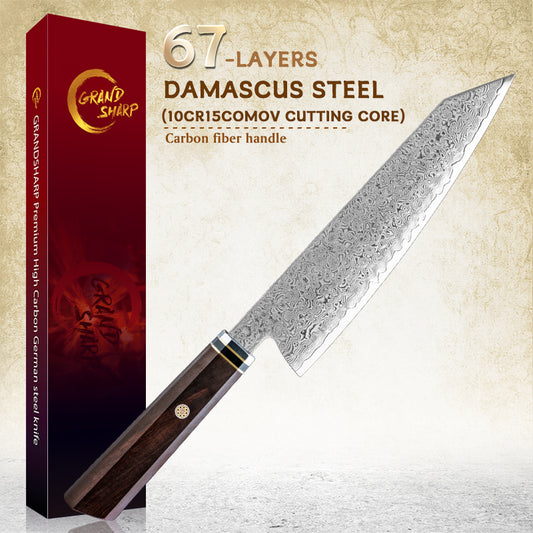 Grandsharp 8 Inch 67 Layers Damascus Steel Kitchen Chef Kiritsuke Knife Kitchen Cutting Cooking With Ebony Wood Handle