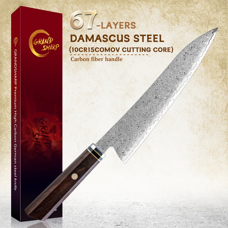 Grandsharp Kitchen Chef Knife 67-Layers Damascus Powder Carbon Steel Kitchen Knife with Ebony Handle