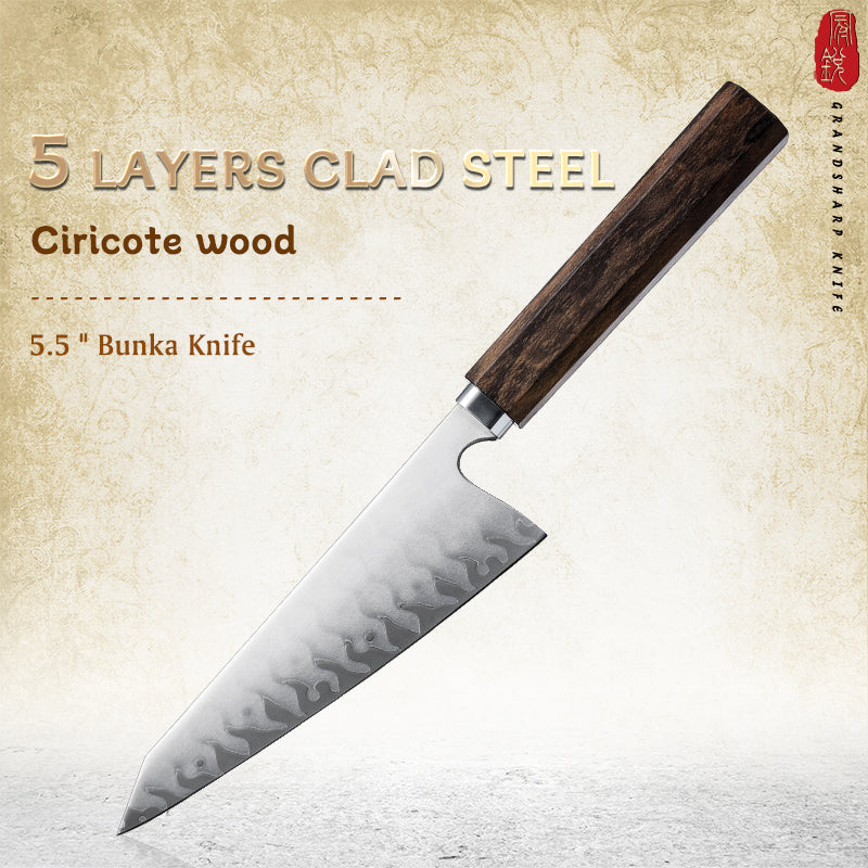 Grandsharp Premium Handmade 5 Layers High Carbon Stainless Steel Kitchen Chef Garasuki Knife With Ciricote Wood Handle