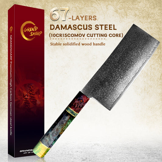 Quality 6.5 Inch Damascus Steel Kitchen Cleaver Knife Butcher Knives Meat Vegetable Chopper with Octagonal Wood Handle