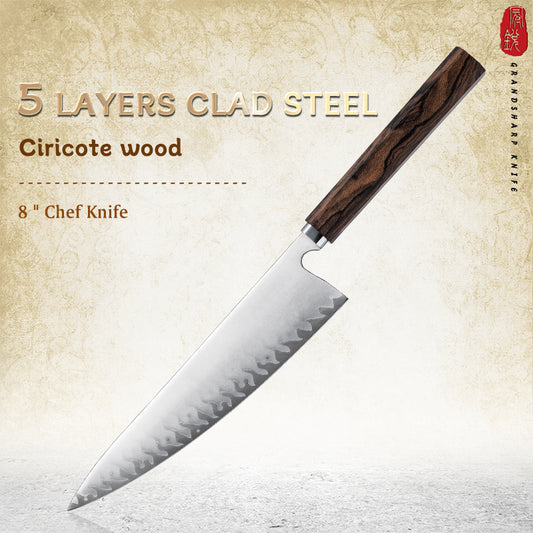 Grandsharp Handmade 5 Layers Clad High Carbon Stainless Steel Kitchen Chef Knife Forged Knives Ciricote Wood Handle