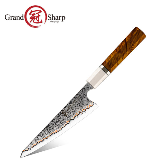 Grandsharp 55 Layers Copper Damascus Garasuki Knife New Handle