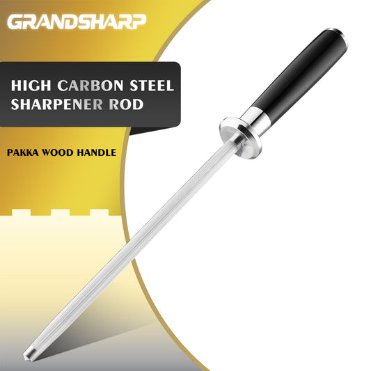 Grandsharp 8''Sharpener Rod #40 High Carbon Steel Black Pakka Wood Handle Use for sharpening knife scissors Honing Tool HRC-58