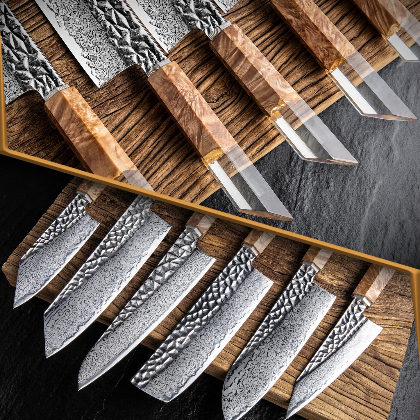GRANDSHARP Kitchen Knife Set 1-6 Pcs 67 Layers Damascus Steel AUS10 Core Blade Transparent Resin&Wood Handle for Cooking Slicing