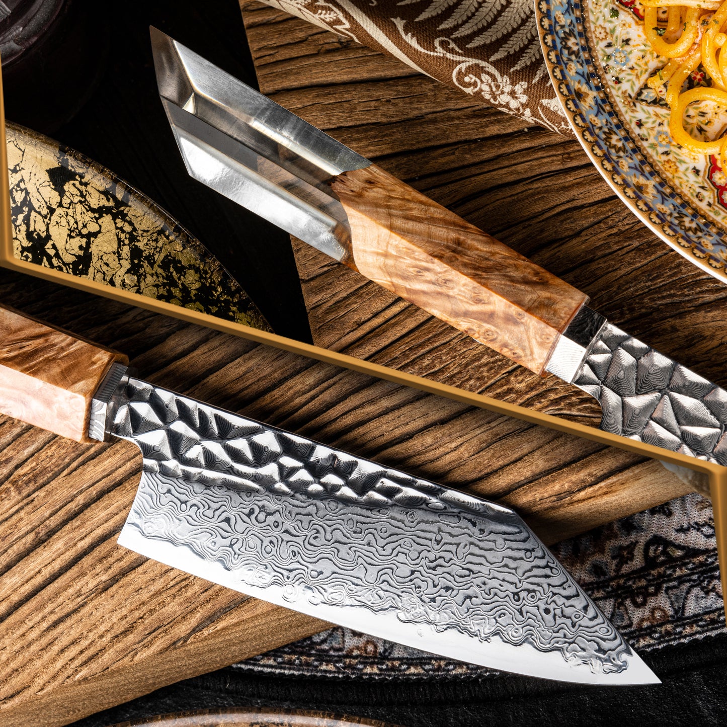 Grandsharp 5.5 Inch Japanese Bunka Knife AUS10 Core 67 Layers Damascus Steel Kitchen Bunka Knives Stabilized Wood & Resin Handle