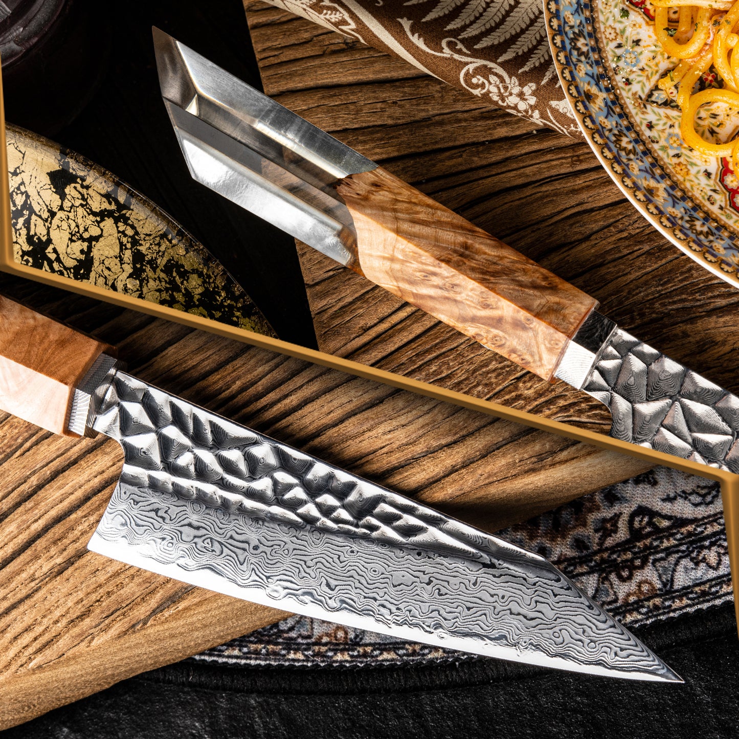 Grandsharp 5.5 Inch 67 Layers Damascus Steel Garasuki Utility Knives with Stabilized Wood & Resin Handle