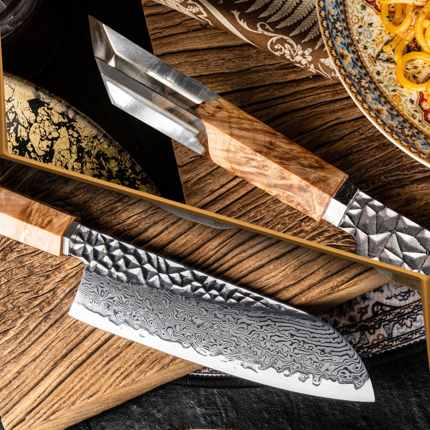 Grandsharp Premium Kitchen Santoku Knife 67 Layers 7 Inch Damascus Steel Santoku Knives with Stabilized Wood & Resin Handle