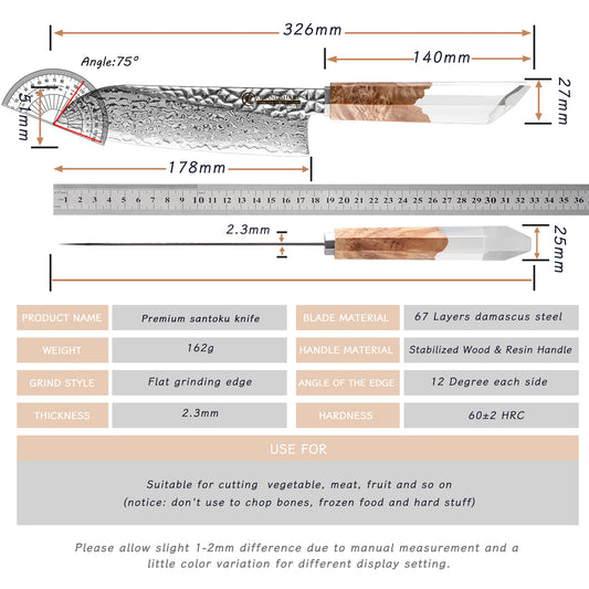 Grandsharp New Design Damascus Santoku Knife