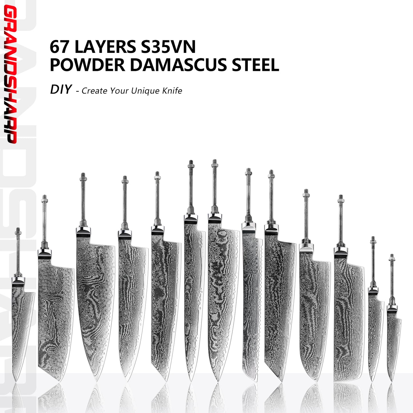 Premium DIY 67 Layers Damascus Steel Half Tang Blank Blade S35VN Powder Steel Core