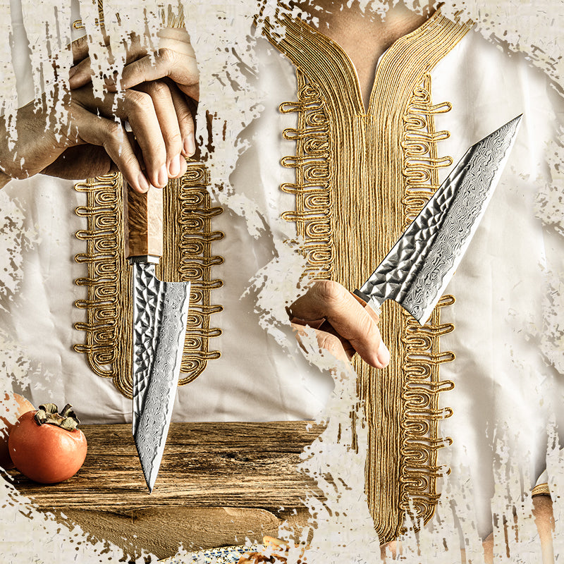 Grandsharp 5.5 Inch 67 Layers Damascus Steel Garasuki Utility Knives with Stabilized Wood & Resin Handle