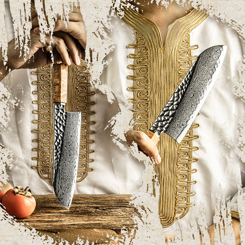 Grandsharp Premium Kitchen Santoku Knife 67 Layers 7 Inch Damascus Steel Santoku Knives with Stabilized Wood & Resin Handle